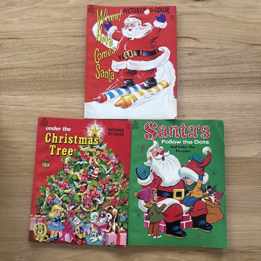 Lot of 3 Vintage Santa Christmas Coloring Books – Rand McNally – Unused